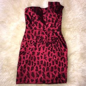 Leopard print red satin dress